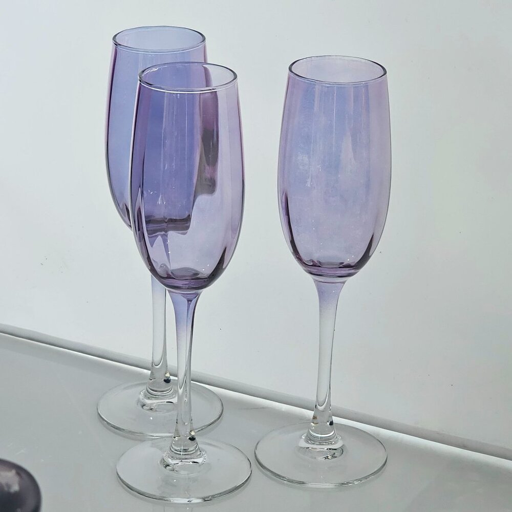 3 Monaco Optic Plum Champagne Flute 8.25" glasses Cristal d'Arques France romant - Picture 9 of 9